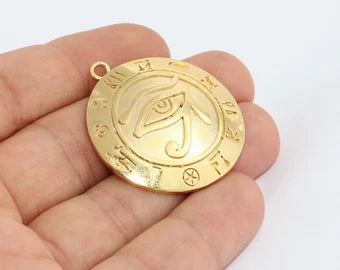 25x29mm 24k Shiny Gold Egyptian Eye, Horus Necklace, MTE515