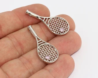 15x34mm Gümüş Kaplama, Charm, Tenis Raketi Kolye Ucu, SP ZRCN804