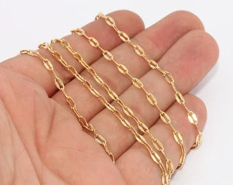 2,7mm 24k Shiny Gold Bar Chain, Gold Soldered Chain, BXB247