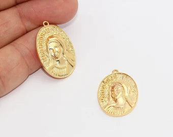 17x28mm 24k Matt Gold Mother Mary Pendant, Mother Mary MTE761
