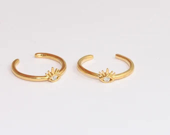 16-17mm 24k Shiny Gold Ring, Micro Pave Eye Ring, Gold MLS81