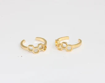 16-17mm 24k Shiny Gold, Honeycomb Ring, Gold Bee , MLS80