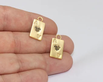 11x21mm 24 Ayar Parlak Altın Poker Oyuncusu Hediye Takıları, Mikro MLS349