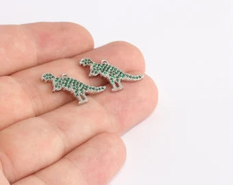 Ciondolo a forma di dinosauro placcato rodio 16x20 mm, micro pavé, SLM470