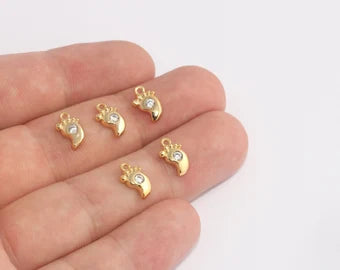7x11mm 24k Shiny Gold Foot Charms, Micro Pave Baby Foot SLM357