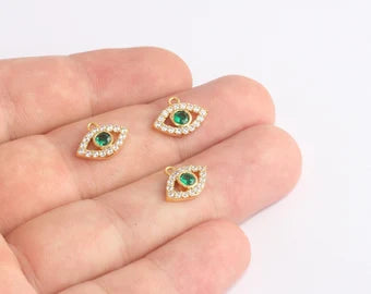 10x14mm 24k Shiny Gold Evil Eye Charm, Micro Pave Evil SLM558