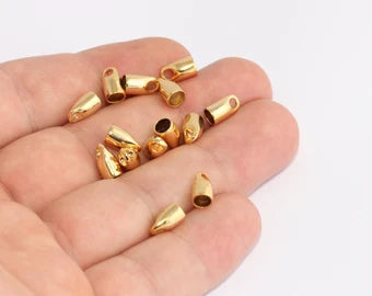 5x9mm 24 Ayar Parlak Altın Boncuk Kapakları, İç Boyut 3,8 mm, SLM1004