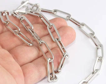 8x22mm Rhodium Plated Link Chain, Handmade Chain, Silver Cable Chain, Chunky Chain, Large Link Chains, Silver Plated Findings, LLC, CHK717-3