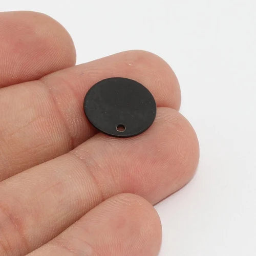 14mm Black Plated Round Charms, Disc, Personalized Disc, MTE822