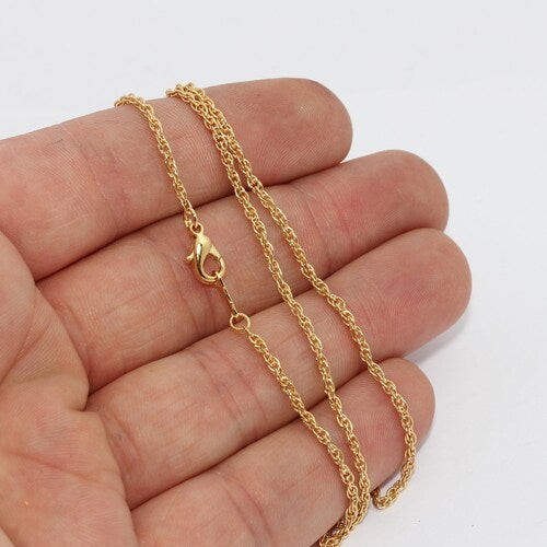 24" 1,9mm 24k Shiny Gold Necklace, Gold Tiny Chain,  CHK291