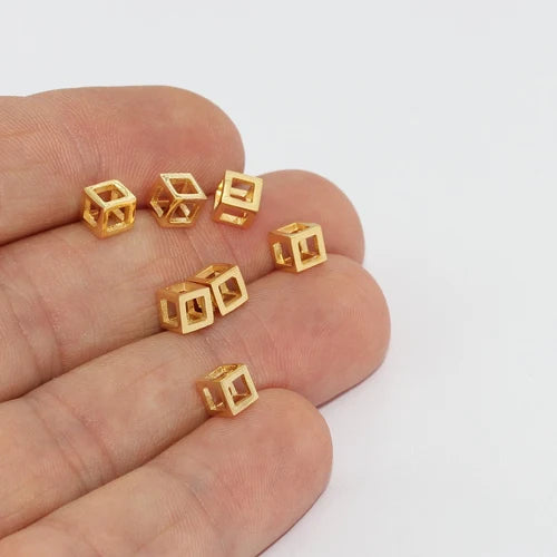 5mm 24k Shiny Gold Cube Charms, Cube Necklace, MTE1359