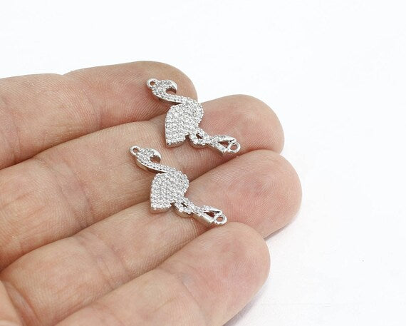 Ciondoli a forma di fenicottero placcati in argento, 15x22 mm, micro ZRCN653