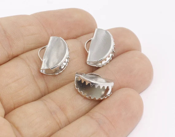 15mm Rhodium ,Ribbon Crimps, Cord End, Fasteners Clasp, AE158