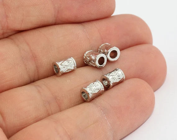 Perline tubolari placcate in rodio 5x6 mm, perline tubolari distanziatrici, MTE574