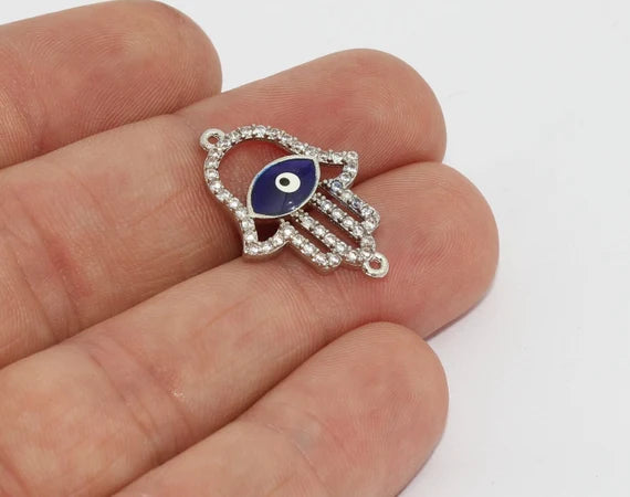 Ciondoli a forma di cuore con zirconi cubici, placcati in rodio, 18x24 mm, con simbolo di Fatima, ZRCN173