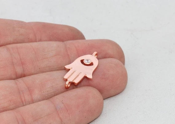 Ciondoli Hamsa in micro pavé, 14x26 mm, oro rosa, ZRCN231