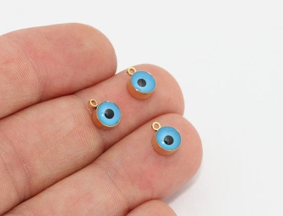 6x8mm 24k Shiny Gold Evil Eye Beads, Evil Eye Charms MTE1078