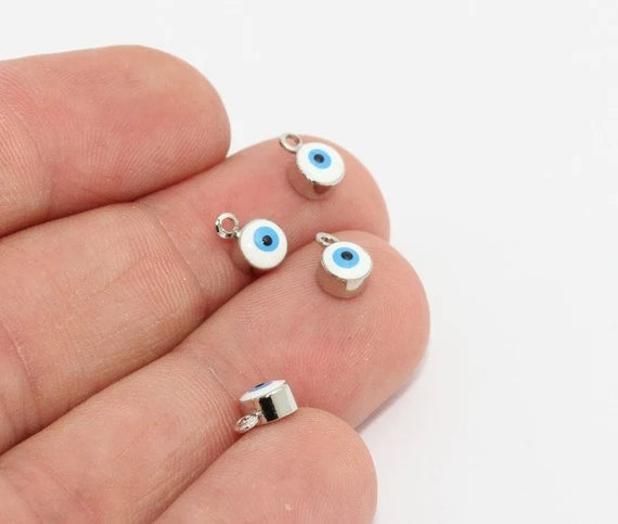 5x8mm Rodyum Nazar Boncuğu, Nazar Boncukları, Pirinç MTE1084