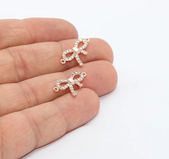 Ciondoli a fiocco in oro rosa 11x20 mm, bracciale con zirconi, connettore MTE1270