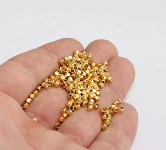2mm 24k Matt Gold Cube Beads, Spacer Beads, Matt Gold MLS176