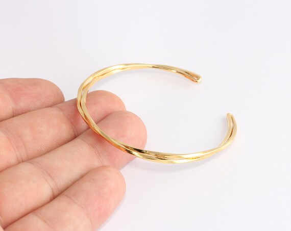55mm 24k Shiny Gold Round Wire Bracelet, Open Cuff , CHK690-2