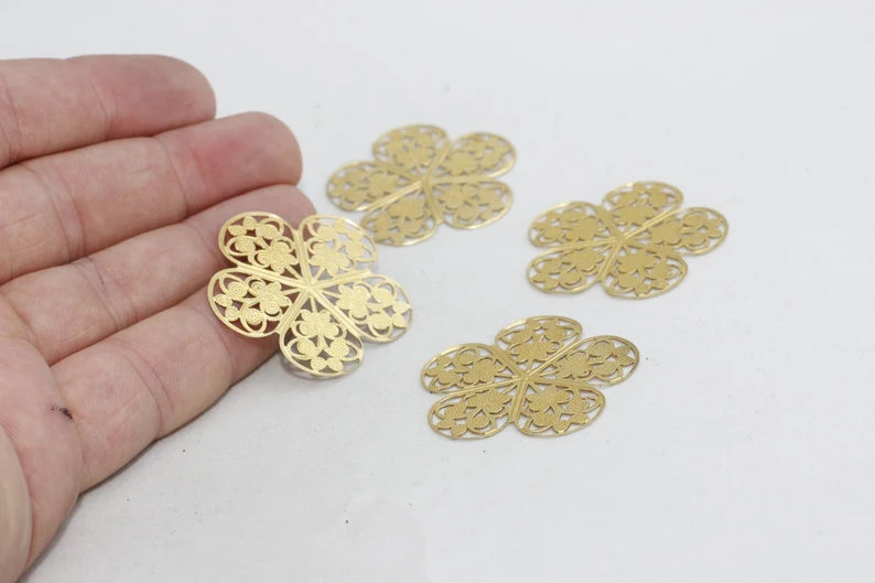 35mm Raw Brass Flower Pendant, Connector, Raw Brass SOM191
