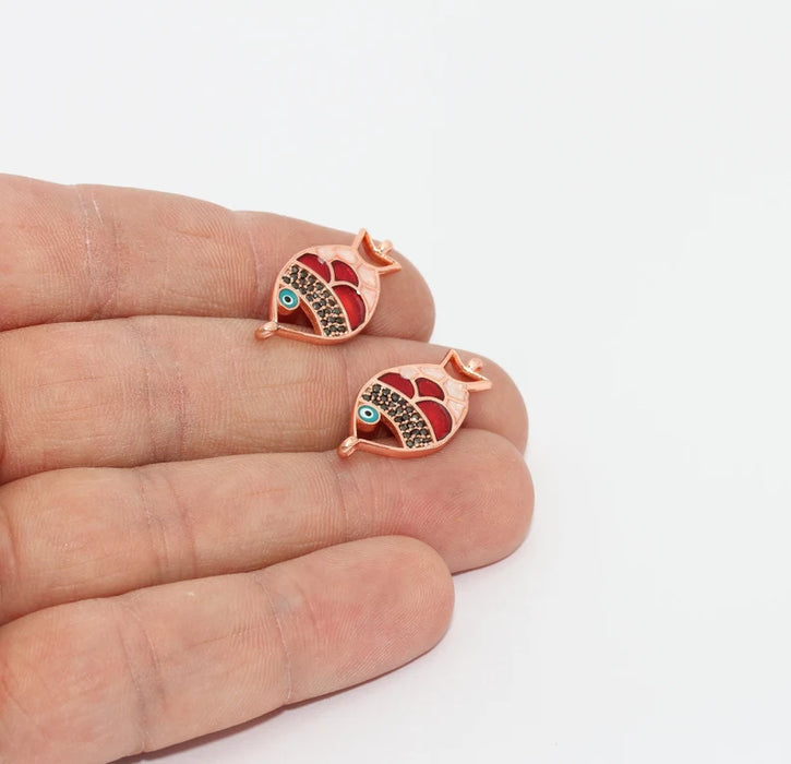 12x26mm Gül Altın Balık Takıları, Mikro Taşlı, Kolye MTE1127