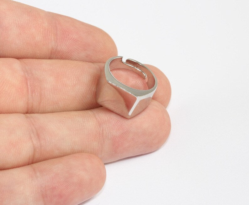 17-18mm Rhodium Plated Rings, Nameplate Square Rings, Silver Statement Rings, Band Rings, Large Cube Rings, Customized Rings, MLS729