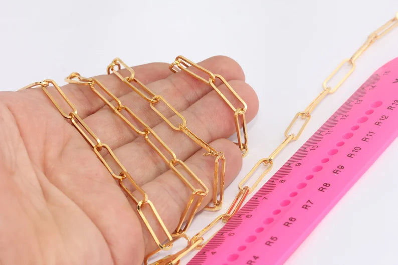 5,5x18mm 24k Shiny Gold Link Chain, Handmade Chain, Gold Cable Chain, Chunky Chain, Link Chain, Chains, Gold Plated Findings, LLC, BXB297