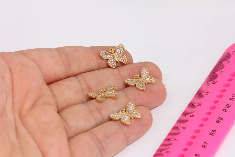 12x17mm 24k Shiny Gold Butterfly, Micro Pave Butterfly, XP325