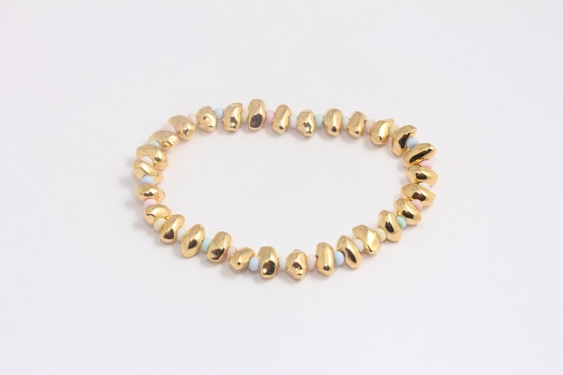 24k Shiny Gold Beaded Bracelet, Mix Beads, Elastic Bracelet With Oval Beads, BXB414-1