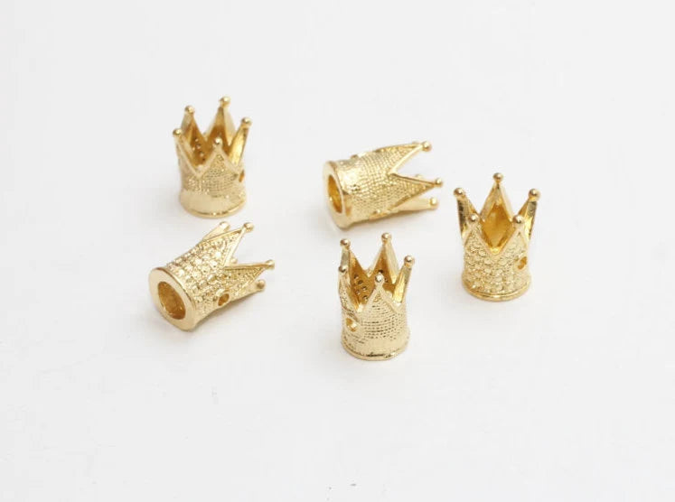 7x11mm 24k Shiny Gold Beads, Crown Charms, Crown Beads KDR80