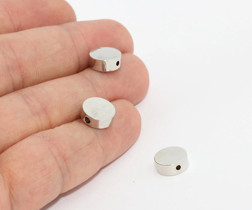 Perline placcate in rodio da 10 mm, monete rotonde, piatte, MTE812