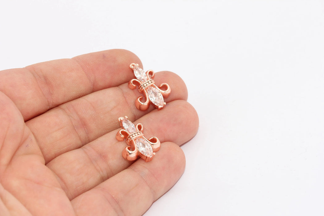16x22mm Rose Gold ,Fleur Charms , Fleur De Pave Orleans, ZRCN769