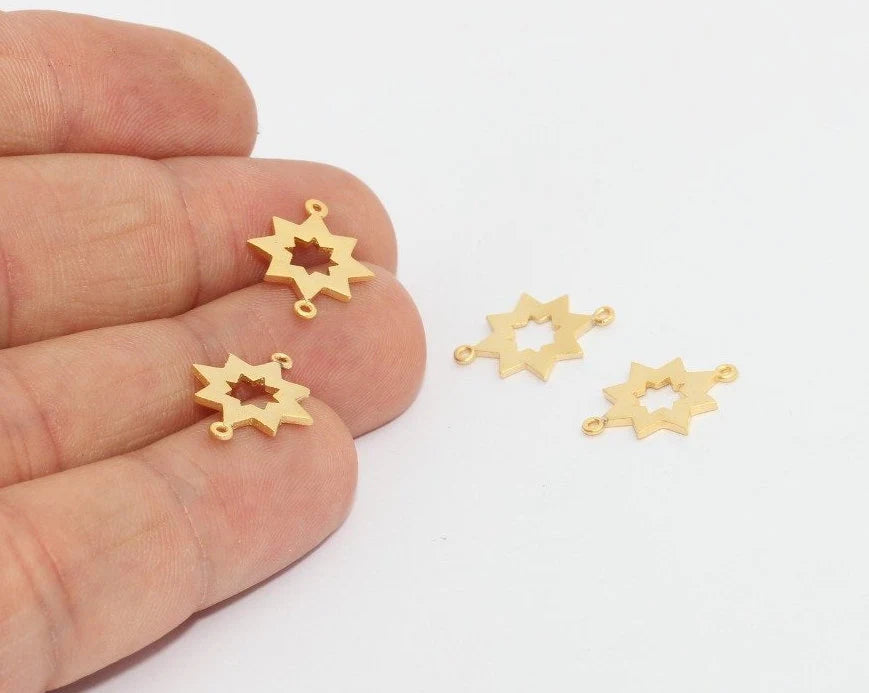 13x15mm 24k Matt Gold North Star, Two Hole, North Star MTE1148