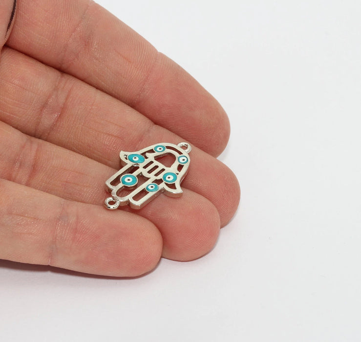 20x29mm Silver Plated Hamsa, Evil Eye Hamsa, Connector ZRCN355