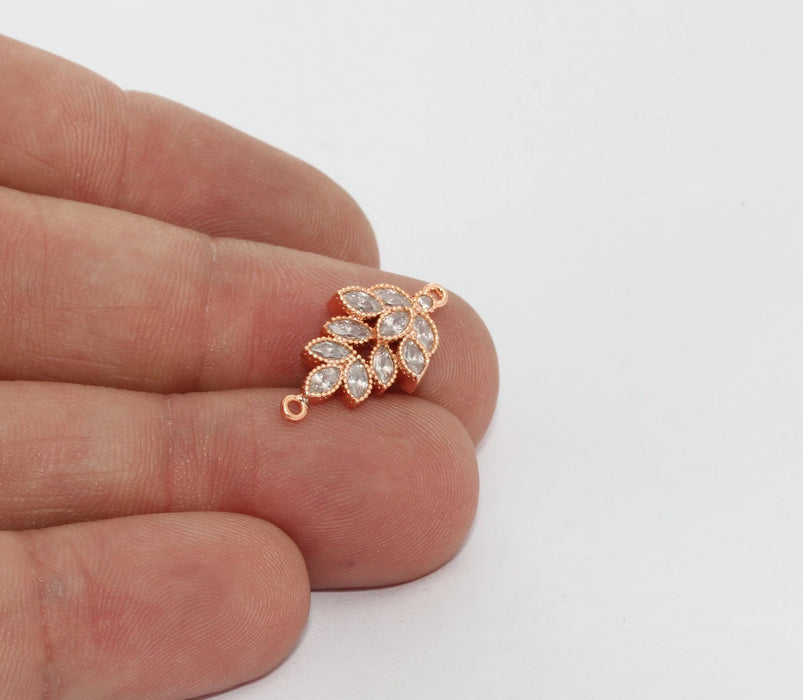 10x20mm Gül Altın, Yaprak Charm, Mikro Döşeme Yaprağı, Zirkon Taş, ZRCN452