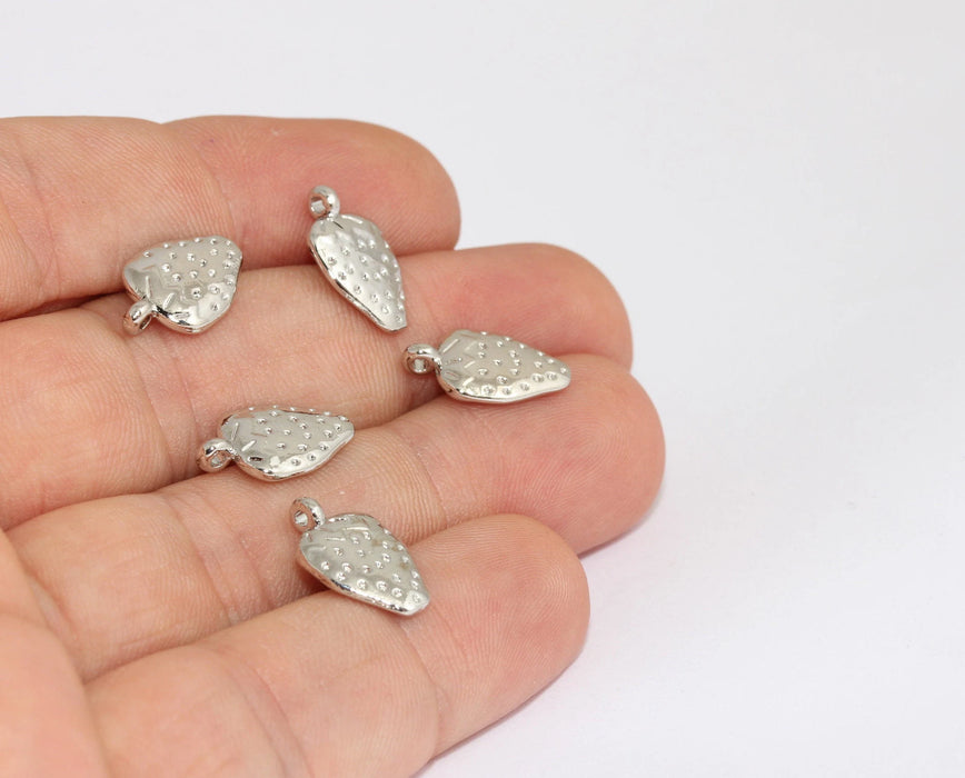 8x15mm Rodyum Kaplamalı Çilek Charms, Çilek MLS79