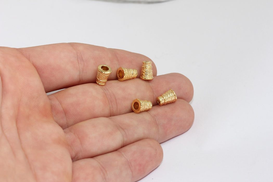 7x10mm 24 Ayar Parlak Altın Boncuk Kapakları, İç Boyut 3,8 mm, MLS325