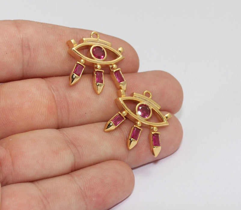 23x25mm 24k Parlak Altın Nazar Boncuğu, Mikro Döşeme Nazar Boncuğu, MLS351