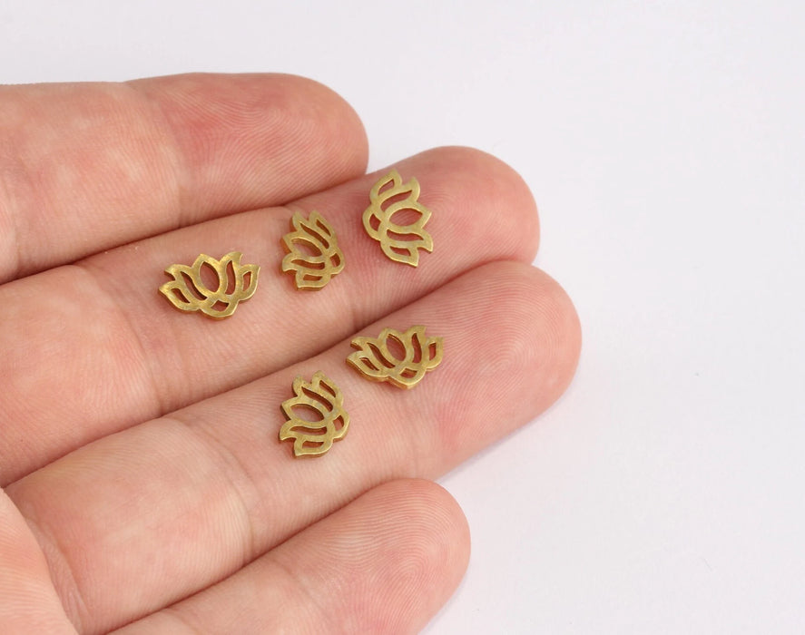 8x12mm Raw Brass Lotus Charms, Flower of Pendant, Lotus SLM221