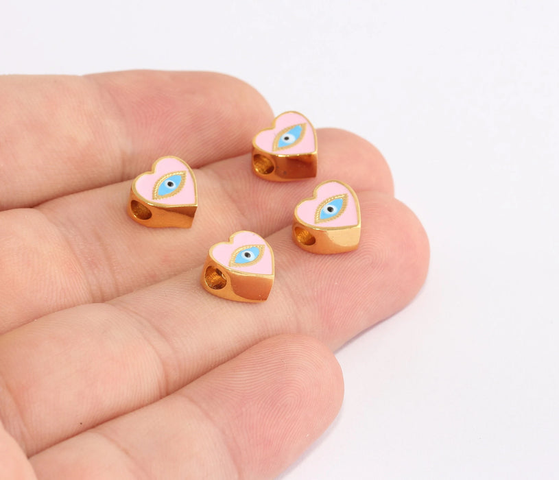 5x9mm 24k Shiny Gold Heart Charms, Light Pink Sliding SLM1051