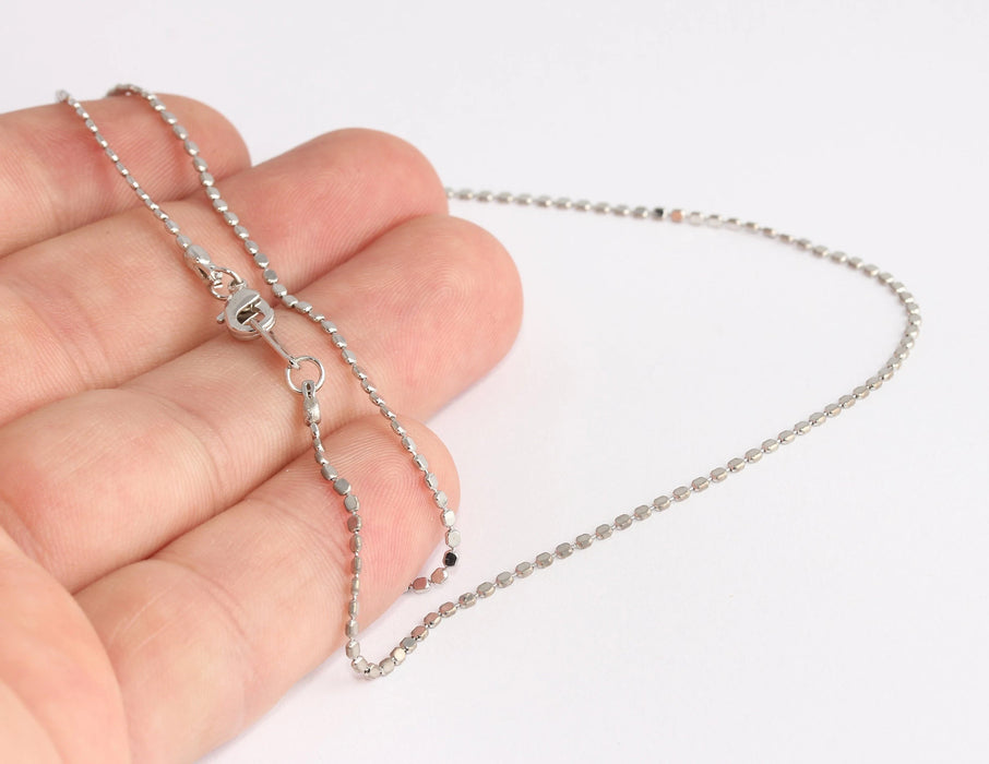 17'' Rhodium Plated Necklace, Beaded Chain, Ready Necklace CHK128-3