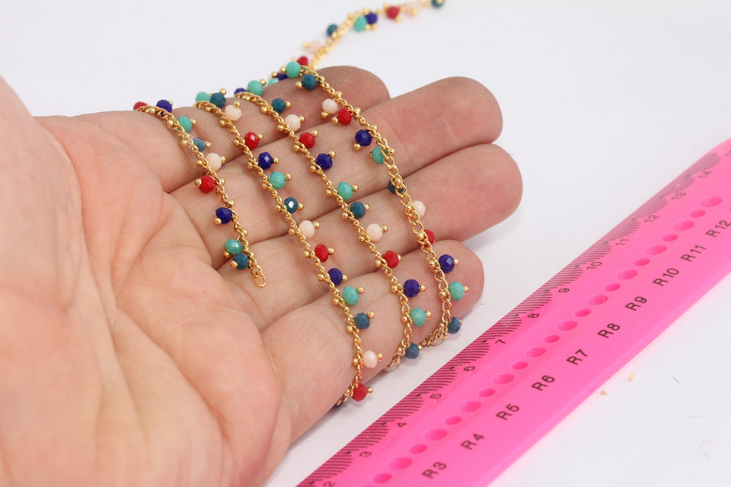 24k Shiny Gold Crystal Chains, Beaded Chain, Rosary Style Bead Chains, Chain With Rondelle Baeds, Gold Plated Chains, RCC, BXB166-2