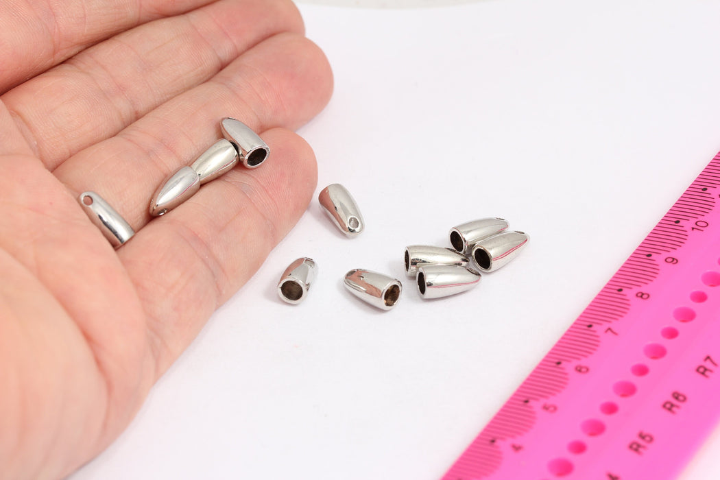 5x11mm Rhodium Plated End Caps, Inner Size 3,8mm, Bead Cones, Cord Ends, Tassel End Cap, Crimp Cord End, Silver Plated Findings, MTE98