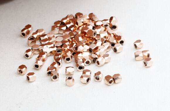 Rose Gold Faceted Beads, Rose Gold Diamond Beads, Oval ROSE102