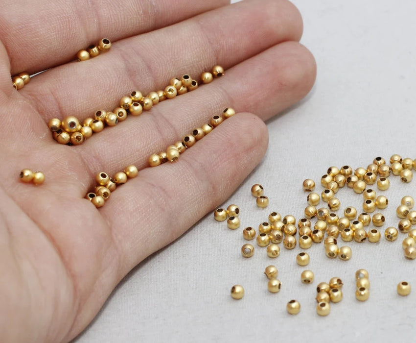 3mm 24k Matt Gold Beads, Spacer Beads, Hollow Beads, Tiny Spacer Beads, Bracelet Beads, Ball Beads, Gold Plated Findings, BG, BRT555