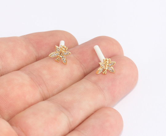 Stud Earrings, bee Micro CZ Butterfly