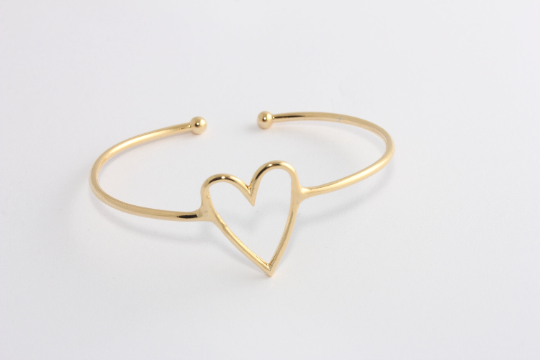 24k Shiny Gold Bracelet Cuff, Outline Heart Bracelet, Gold,          CHK132-2