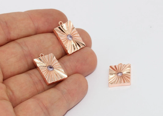 13x20mm Gül Altın Cz Çubuk Kolye, Kare Madalyon, MTE1199